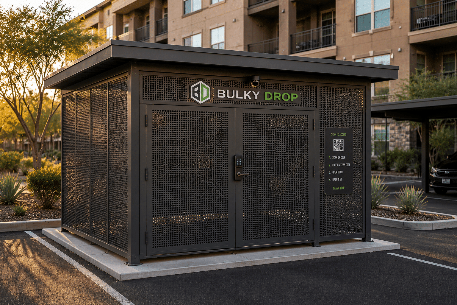 Bulky Drop prefab enclosure, alternate angle